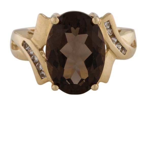 Elegant 14k 5.03ct Smoky Quartz and Topaz Cocktail Ring Size 7 - Picture 3 of 6